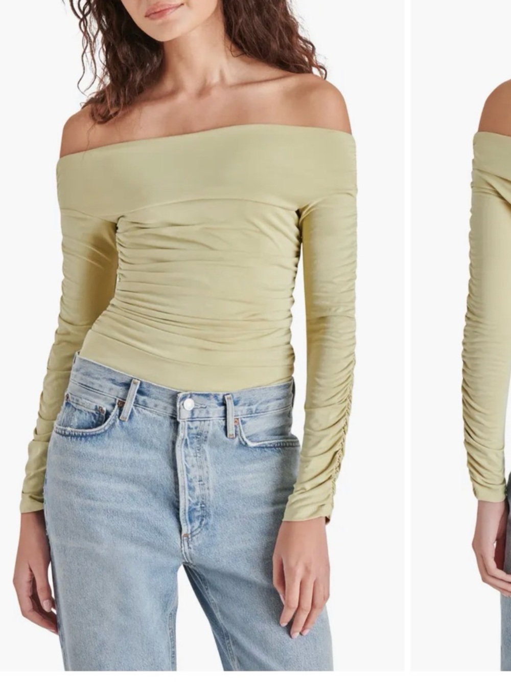 Steve Madden Sage Green Off-Shoulder Bodysuit